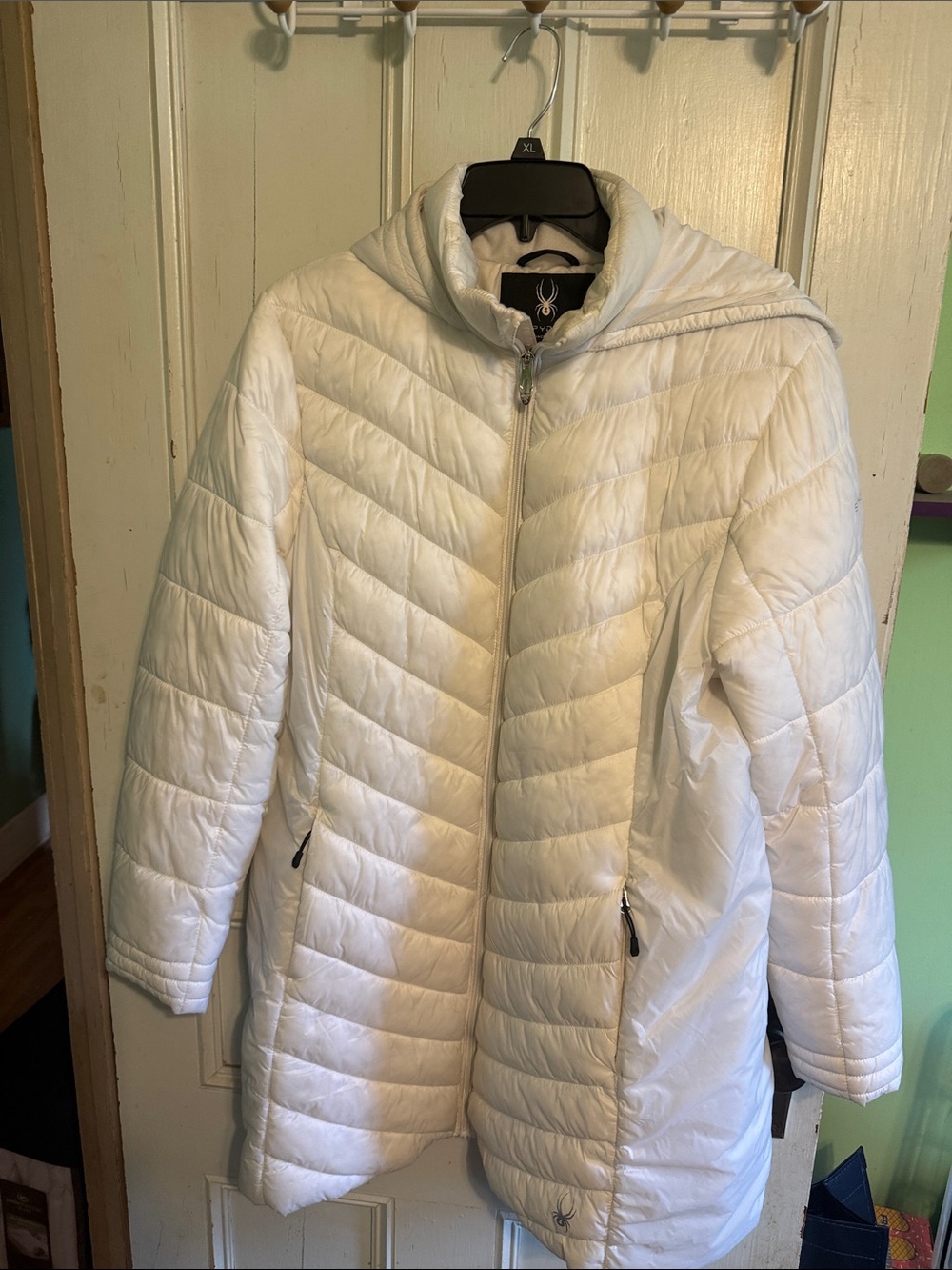 Spyder White Quilted Hooded Puffer Coat